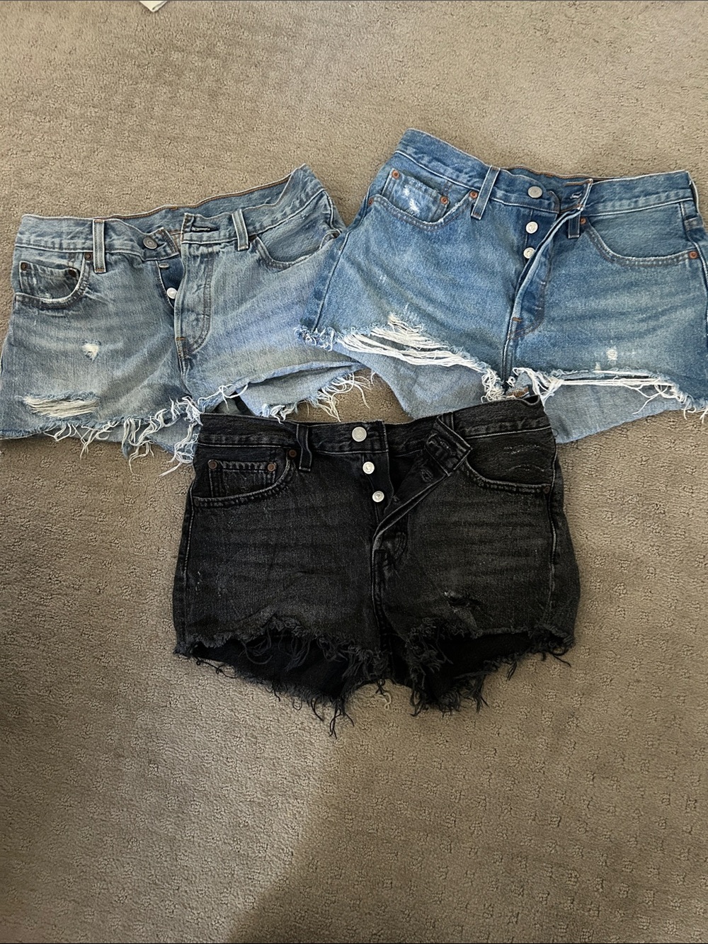 Levi’s Denim Cutoff Shorts - Light Blue & Black - Classic Button Front